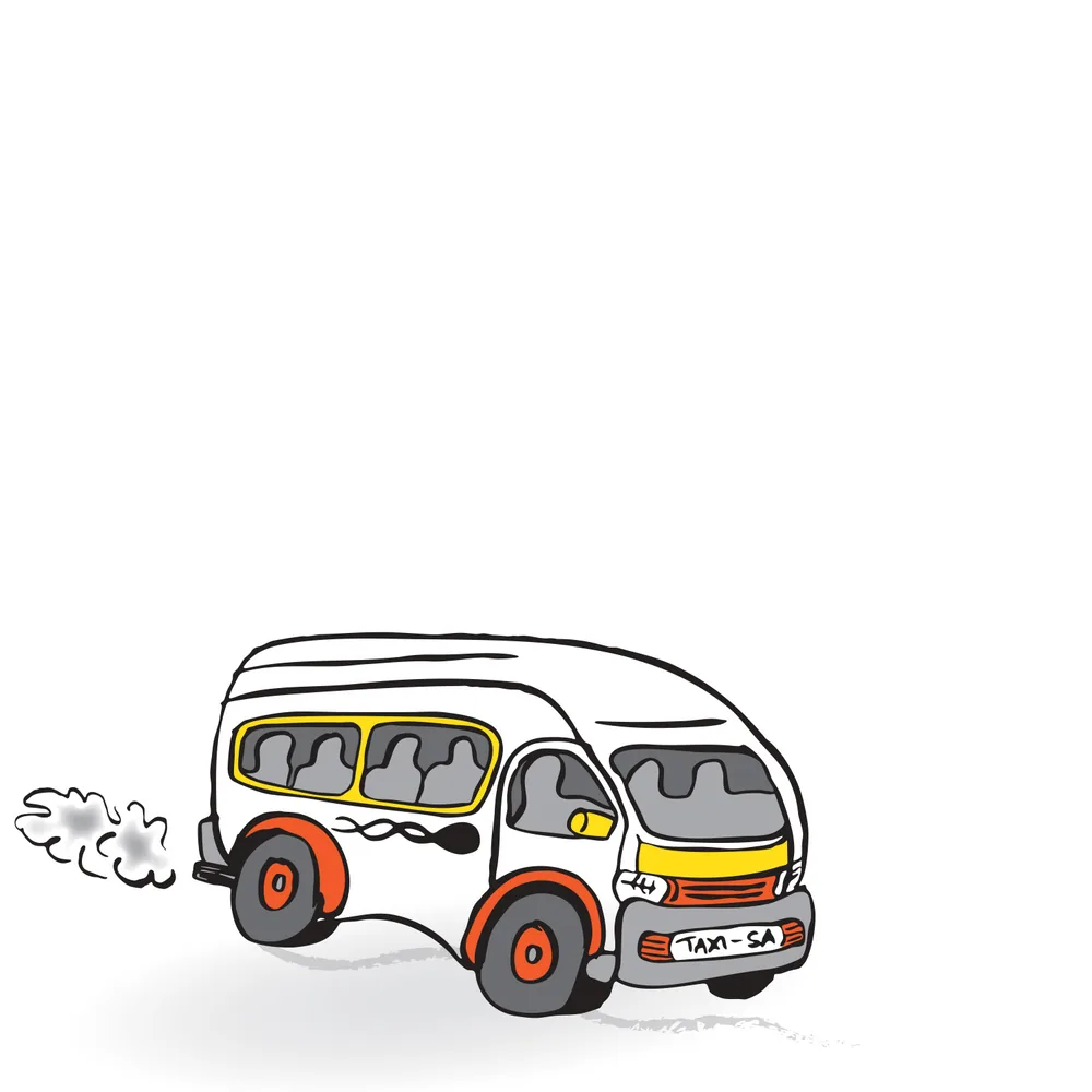 Spread: a little white minibus puffs along with the trio aboard.
